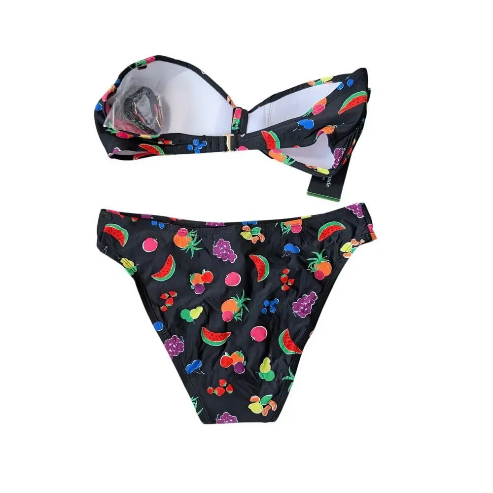 Kate Spade New York Women Bandeau 2 Piece Fruit Print Bikini Swimsuit, M NWT
